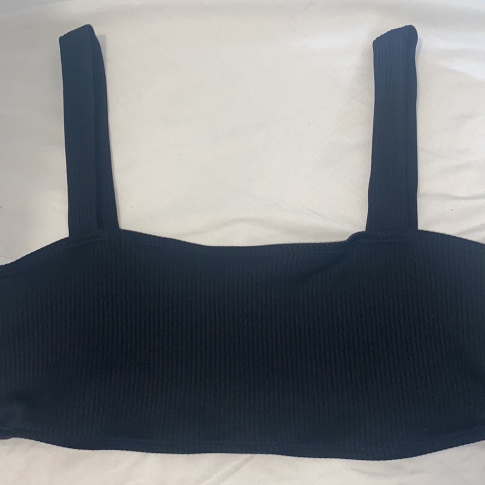 NASTY GAL RIBBED BLACK BANDEAU BIKINI TOP